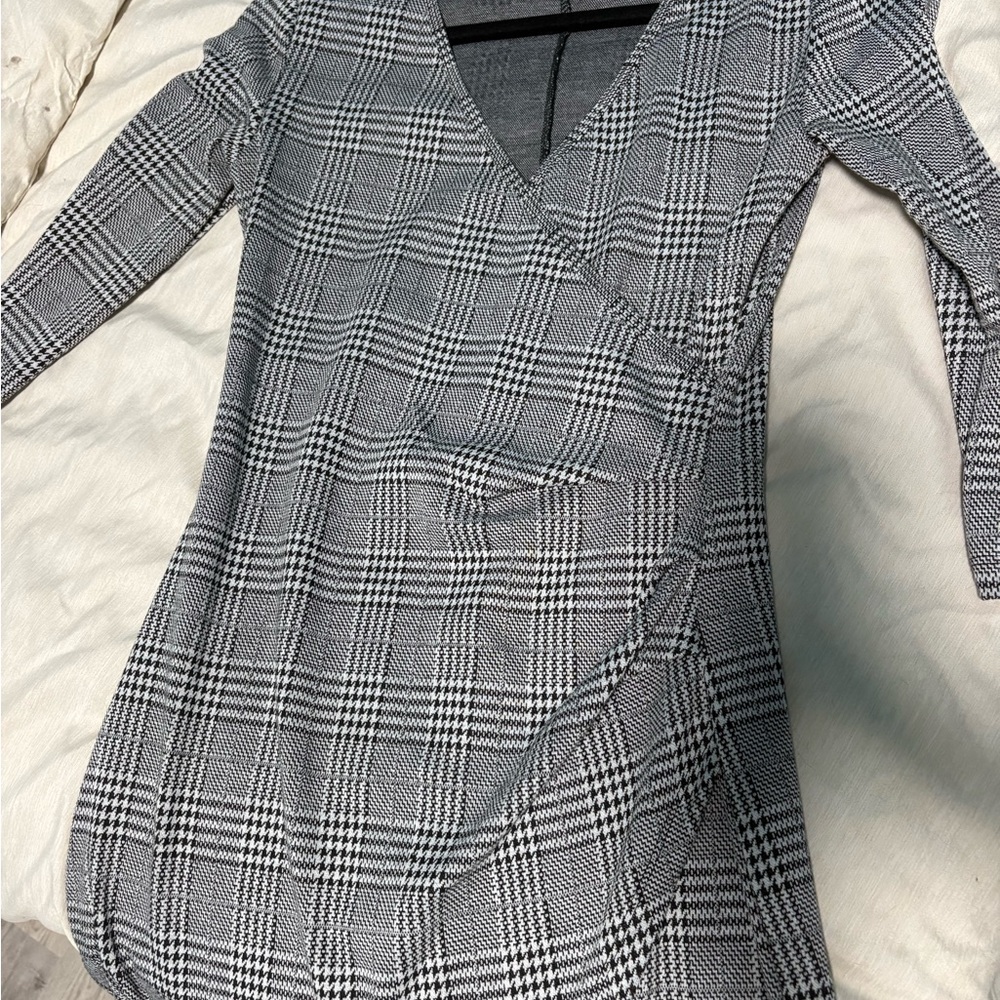 Popular Basics Asymmetrical Plaid Dress in Black and White